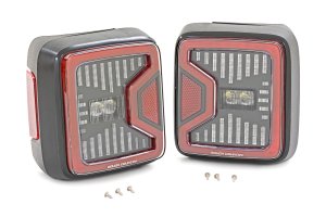 Jeep Wrangler Unlimited LED Tail Light - Rear - Rough Country - Black Housing with C-Shaped Running Light Design - Smoked - '18-'25
